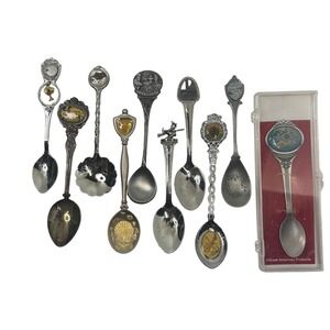 Vintage Enamel Souvenir Spoon Lot 10 USA Landmarks Niagara Falls Las Vegas Boxed